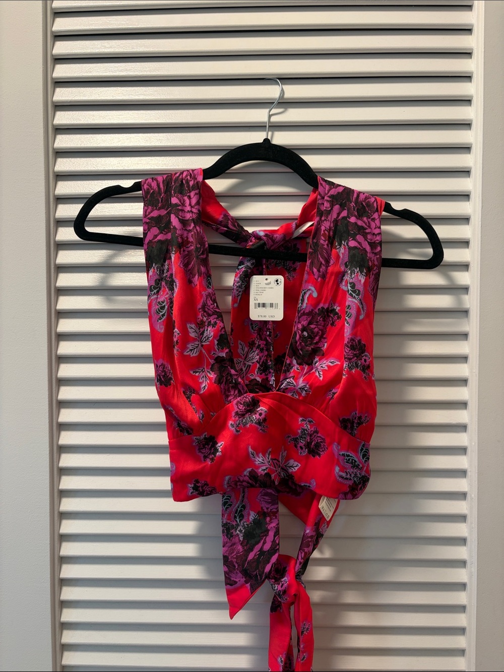 Free People Hot Pink Floral Tie-Front Crop Top